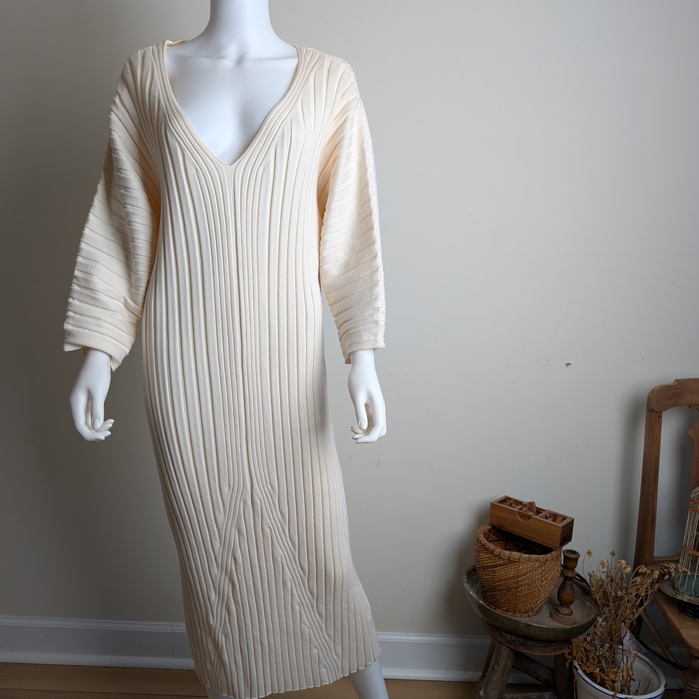 Elegant Cream V-Neck Dress
